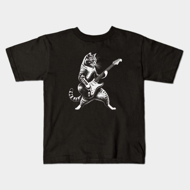 Rockstar Cat Guitarist T-Shirt – Feline Musician Rock Tee Kids T-Shirt by Klimek Prints